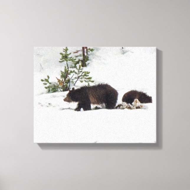 Lienzo Grizzlies in the Snow Stretched Canvas (Anverso)