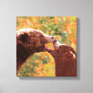 Lienzo Grizzly Bear Mom and Cub Painting - Wildlife Art