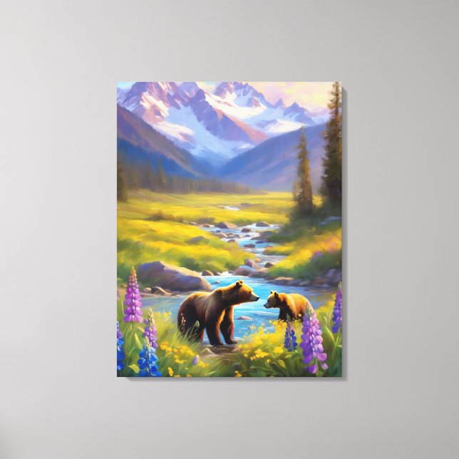Lienzo Grizzly Bear Rocky Mountain Spring Meadow Lupins (Anverso)