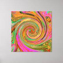 Groovy Abstracto Retro Naranja y Verde Remolino