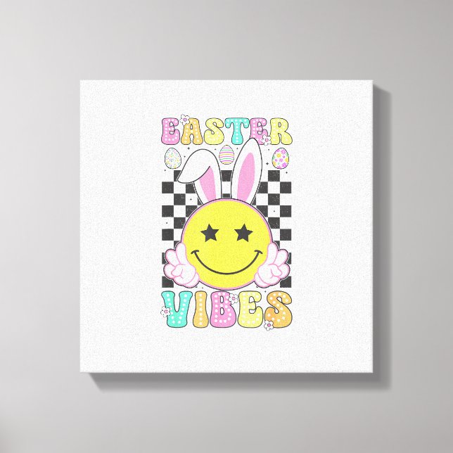 Lienzo Groovy Easter Vibes Bunny Easter Day Smile Face Gi (Anverso)