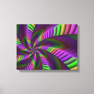 Lienzo Groovy Patrón de Fractal de Neón Colorido y Energé