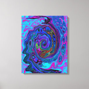 Lienzo Groovy Resumen Retro Azul y Púrpura Swirl