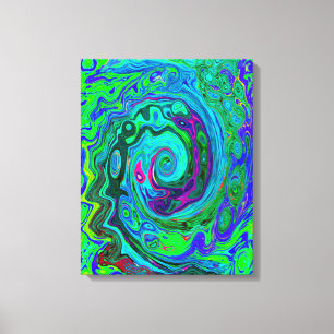 Lienzo Groovy Resumen Swirl Retro Verde y Azul