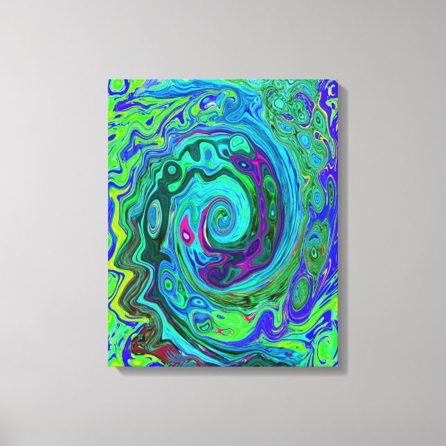 Lienzo Groovy Resumen Swirl Retro Verde y Azul (Anverso)