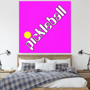 Lienzo Groovy White Yellow PICKLEBALL Sobre El Rosa Lumin