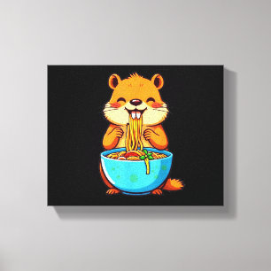 Lienzo Groundhog Comer Ramen Feliz Día de la Marmota