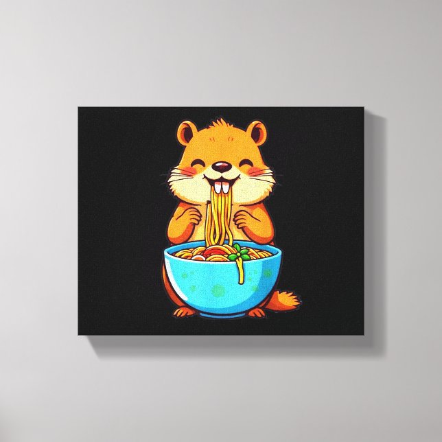 Lienzo Groundhog Comer Ramen Feliz Día de la Marmota (Anverso)