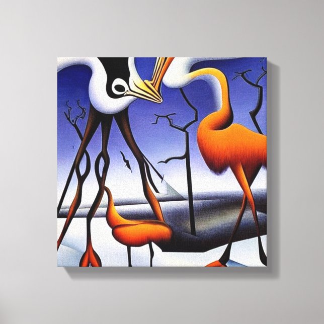 Lienzo Grullas en el paisaje invernal (Anverso)