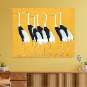 Lienzo Grullas místicas: Armonía en oro