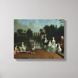 Lienzo Grupo familiar en una terraza en un jardín, 1749