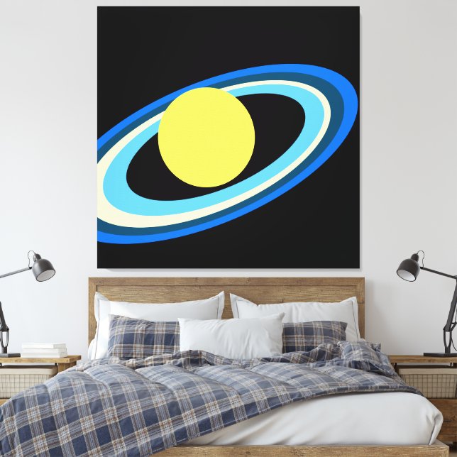 Lienzo Guay Amarillo brillante Saturno Azul Anillos verde (Insitu(Dormitorio))