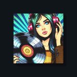 Lienzo Guay Pop Art Comic Style Chica con álbum Vinyl<br><div class="desc">Chica de cómic al estilo del arte pop con auriculares para escuchar música y un disco de vinilo en sus manos.</div>