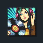 Lienzo Guay Pop Art Comic Style Chica con álbum Vinyl<br><div class="desc">Chica de cómic al estilo del arte pop con auriculares para escuchar música y un disco de vinilo en sus manos.</div>