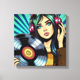 Lienzo Guay Pop Art Comic Style Chica con álbum Vinyl