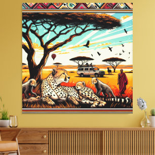Lienzo guepardo en el marco de la pared de tela serengeti