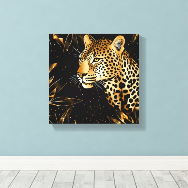 Lienzo Guepardo Leopardo Animal Negro Oro (Insitu (piso de madera))