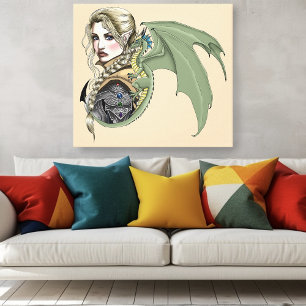 Lienzo Guerrero Elfo Dragón Fantasía Mágico Medieval Melo