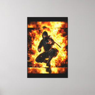 Lienzo Guerrero Ninja en Fuego 40x60