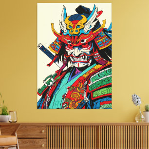 Lienzo Guerrero Samurái Feroz – Colorido Bushido Japonés