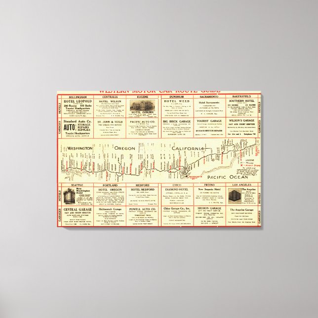 Lienzo Guía de ruta del automóvil occidentalMapa panorámi (Anverso)