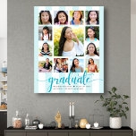 Lienzo Guión de color turquesa de Collage de fotos K-12 d<br><div class="desc">Estar orgulloso, alegrarse y mostrar este hito de tu grado favorito. Crea este arte de pared de tela de collage para una chica, impresionante, simple, moderno y personalizado para la graduación de la escuela secundaria K - 12 fotos para un gran placer. Una divertida y elegante imagen de la tipografía...</div>