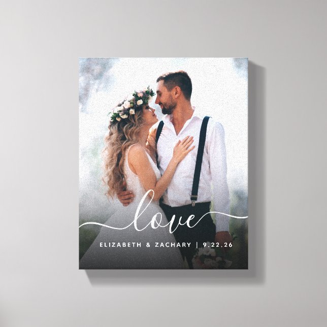 Lienzo Guion de foto de boda personalizada amor blanco (Anverso)