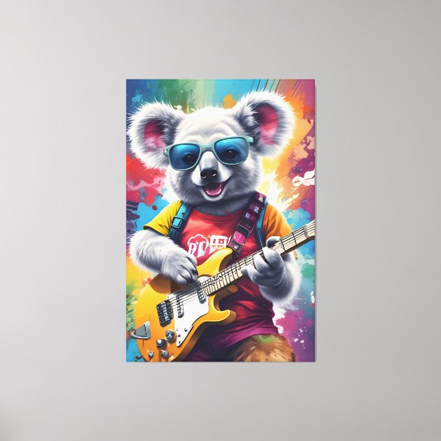 Lienzo Guitarra de Koala, grafitis de rock (Anverso)