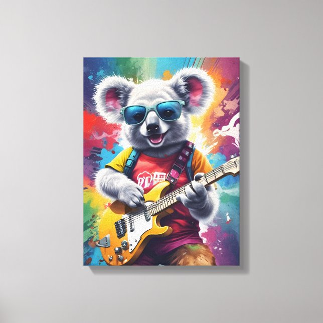Lienzo Guitarra de Koala, grafitis de rock (Anverso)