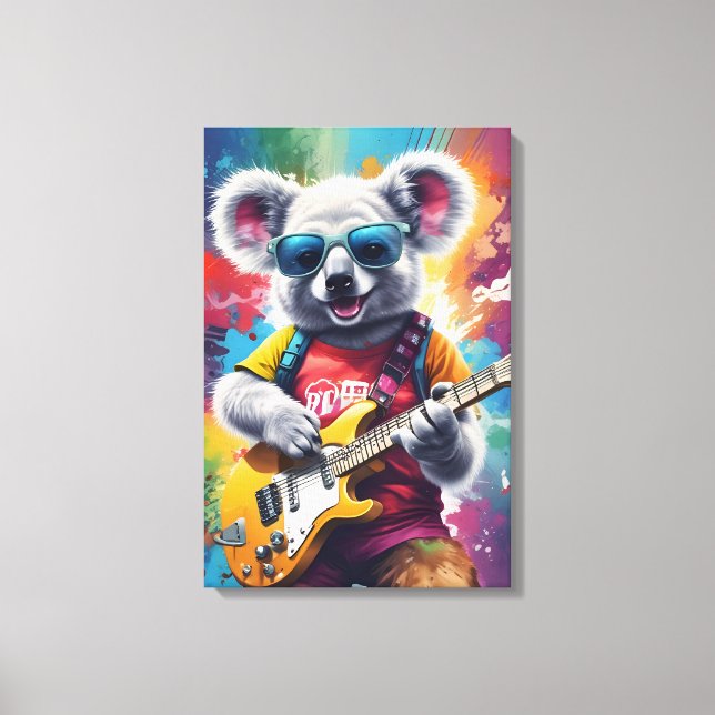 Lienzo Guitarra de Koala, grafitis de rock (Anverso)