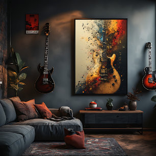 Lienzo Guitarra Eléctrica Pintura de Salpicaduras Música 