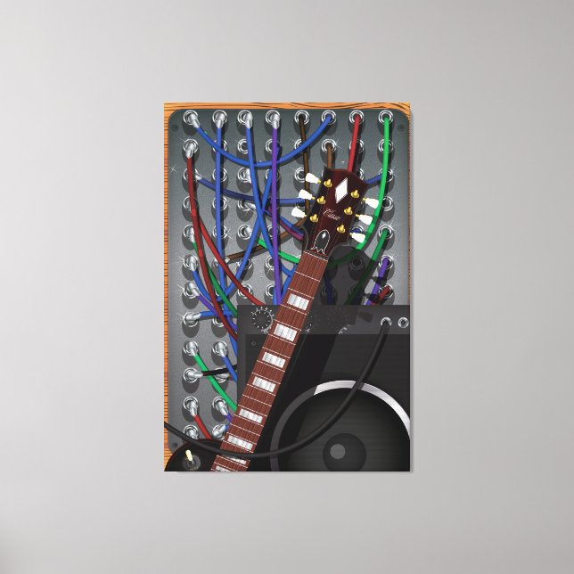 Lienzo Guitarra electrónica y música (Anverso)
