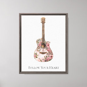 Lienzo Guitarra floral rosada occidental