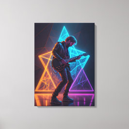 Lienzo Guitarrista de Armonía Eléctrica Abstracto Neon