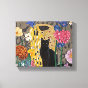 Lienzo Gustav Klimt Floral Gato Negro, Vintage Eclectic