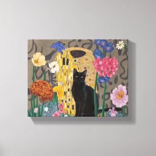 Lienzo Gustav Klimt Floral Gato Negro, Vintage Eclectic
