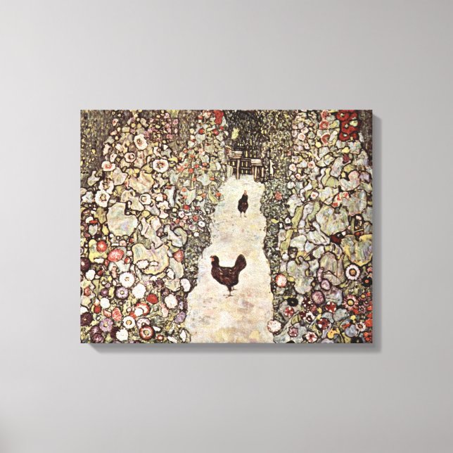 Lienzo Gustav Klimt Garden Con Roosters (Anverso)