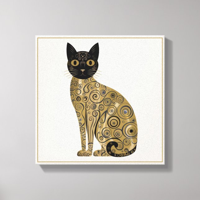 Lienzo Gustav Klimt Style Black Cat Art (Anverso)