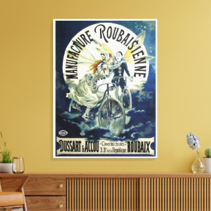 Lienzo Hadas Art Nouveau Vintage, Pierrot Luna en Bicicle