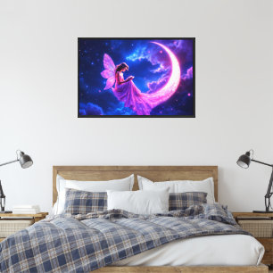 Lienzo Hadas rosas luna creciente luna de luna resplandor