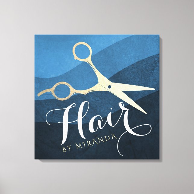 Lienzo Hair Salon Hairstylist modernas tijeras azules y d (Anverso)