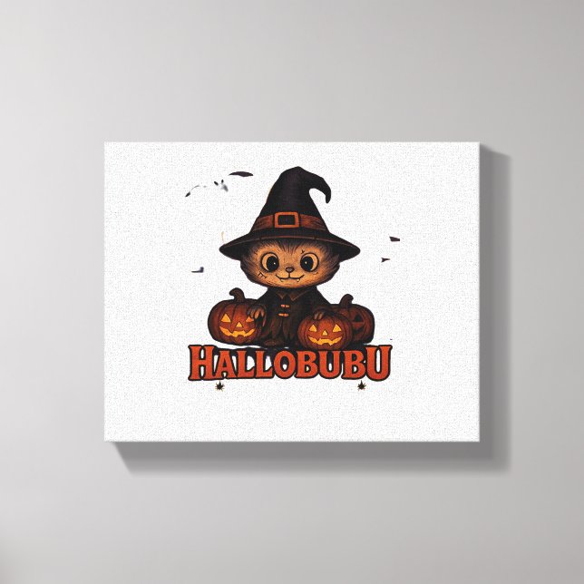 Lienzo Hallobubu Halloween Curte y Spooky Witch Cat T-Shi (Anverso)