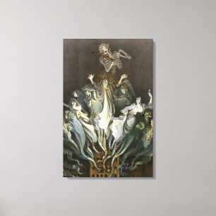 Lienzo Halloween Antiguo, Violinista Esqueleto y Fantasma