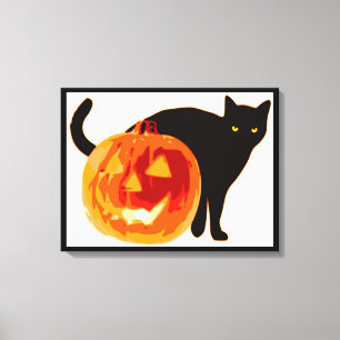LIENZO HALLOWEEN BLACK CAT Y PUMPKIN