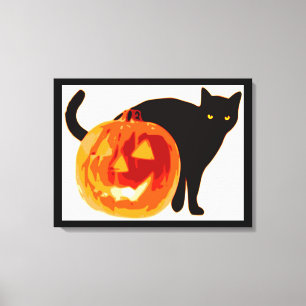LIENZO HALLOWEEN BLACK CAT Y PUMPKIN