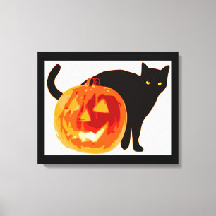 LIENZO HALLOWEEN BLACK CAT Y PUMPKIN