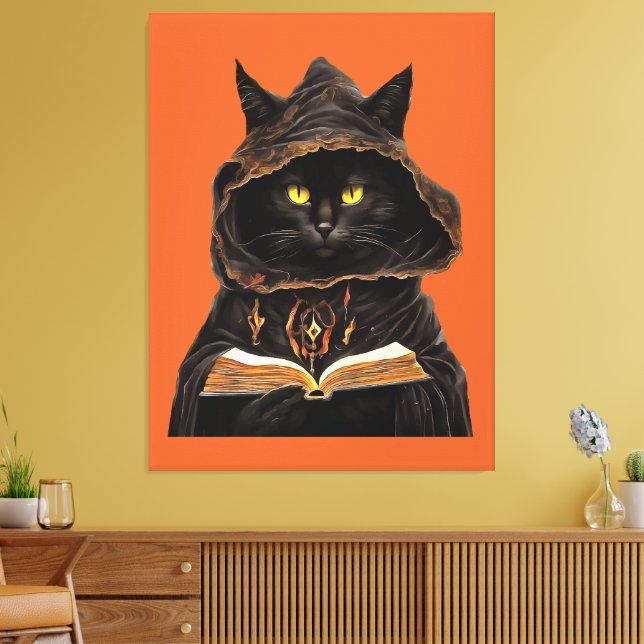 Lienzo Halloween Cat Reading Preys Anatomy Spell List (Insitu (Sala de estar))