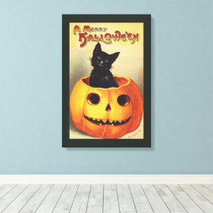 Lienzo Halloween con moras de Ellen Clapsaddle, gato vint