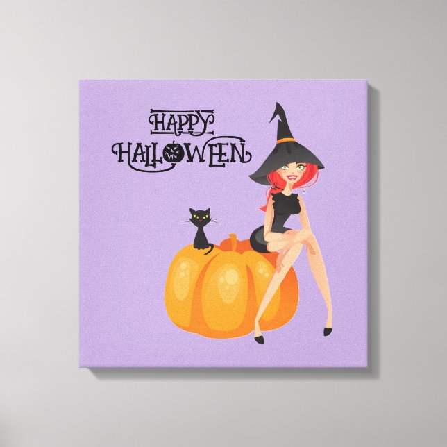 Lienzo Halloween Cute Spooky Whimsical Witch Purple (Anverso)