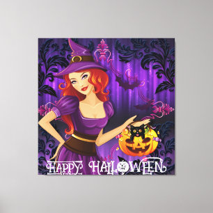 Lienzo Halloween Cute Spooky Whimsical Witch Purple
